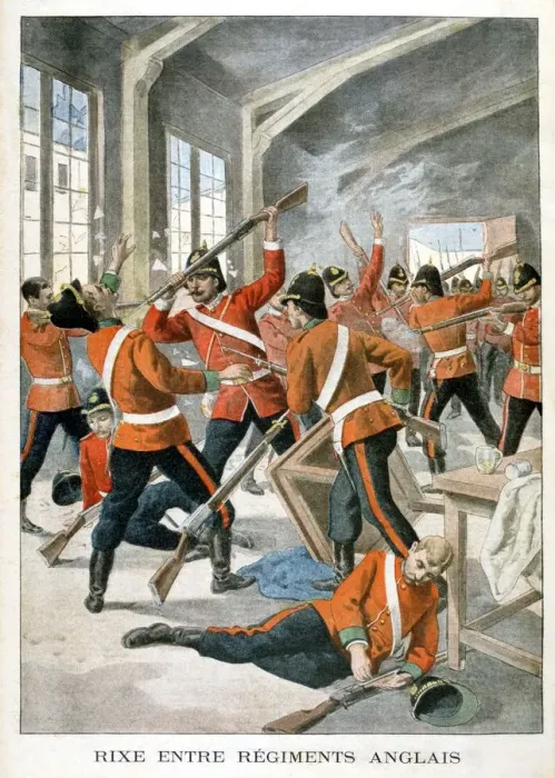 Framed Print : Brawl between British army regiments, 1901 Framed Print : Brawl between British army regiments, 1901