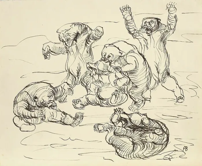 Framed Print : Brawling bears, 1909. Creator: Franz Barwig the Elder Framed Print : Brawling bears, 1909. Creator: Franz Barwig the Elder