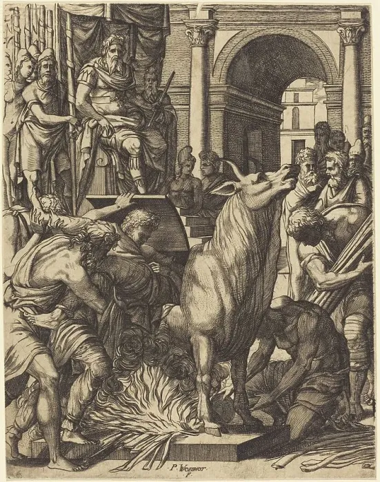 Framed Print : The Brazen Bull of Phalarus. Creator: Pierre Woeiriot Framed Print : The Brazen Bull of Phalarus. Creator: Pierre Woeiriot
