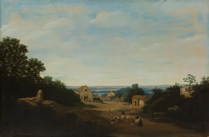 Framed Print : Brazilian landscape with the village of Igaraçú. To the left the church of Sts Cosmas and Damian, 16 Creator: Frans Post Framed Print : Brazilian landscape with the village of Igaraçú. To the left the church of Sts Cosmas and Damian, 16 Creator: Frans Post