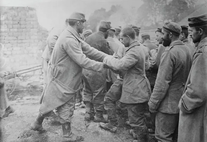 Framed Print : Bread to German prisoners, Champagne, between c1915 and c1920. Creator: Bain News Service Framed Print : Bread to German prisoners, Champagne, between c1915 and c1920. Creator: Bain News Service