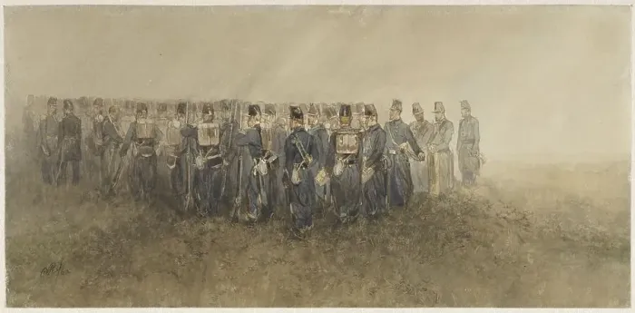 Framed Print : Break of a battalion of infantry on the heath, 1860. Creator: Charles Rochussen Framed Print : Break of a battalion of infantry on the heath, 1860. Creator: Charles Rochussen