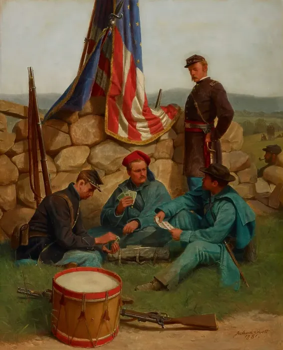 Framed Print : A Break: Playing Cards, 1881. Creator: Julian Scott Framed Print : A Break: Playing Cards, 1881. Creator: Julian Scott