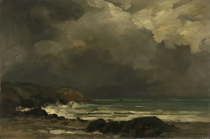 Framed Print : The Breakers, 1874. Creator: Emile Breton Framed Print : The Breakers, 1874. Creator: Emile Breton