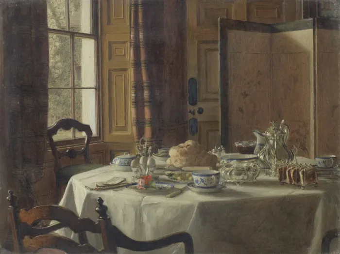 Framed Print : Breakfast, 1880. Creator: Hayllar, Mary (1862-1950) Framed Print : Breakfast, 1880. Creator: Hayllar, Mary (1862-1950)