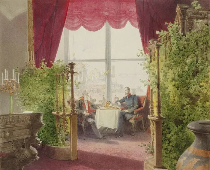 Framed Print : Breakfast of Emperors Alexander II and William I in the Winter Palace, 1873 Framed Print : Breakfast of Emperors Alexander II and William I in the Winter Palace, 1873