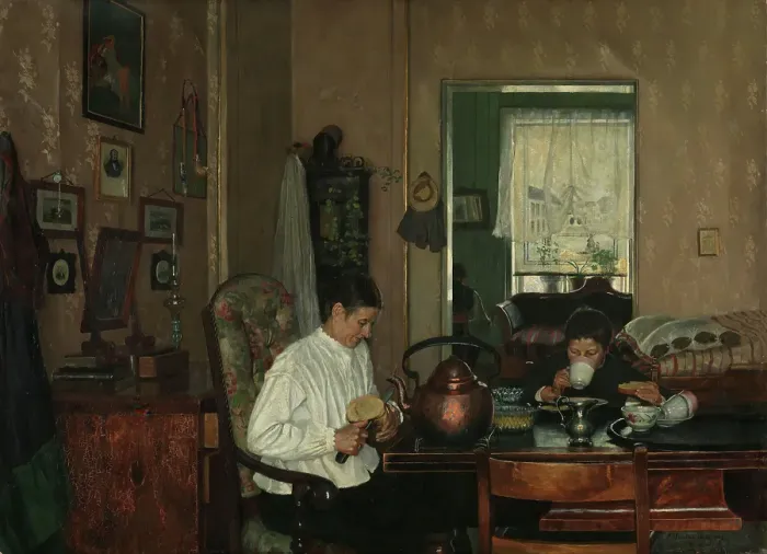Framed Print : Breakfast I. The Artist's Mother and Brother, 1882. Creator: Gustav Wentzel Framed Print : Breakfast I. The Artist's Mother and Brother, 1882. Creator: Gustav Wentzel