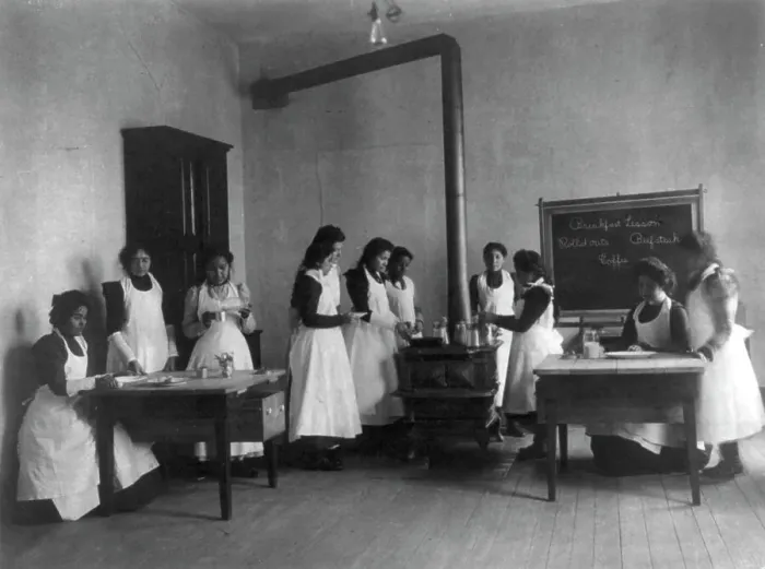 Framed Print : Breakfast lesson in home economics class for women. Carlisle Indian School, Pa. 1901. Creator: Frances Benjamin Johnston Framed Print : Breakfast lesson in home economics class for women. Carlisle Indian School, Pa. 1901. Creator: Frances Benjamin Johnston