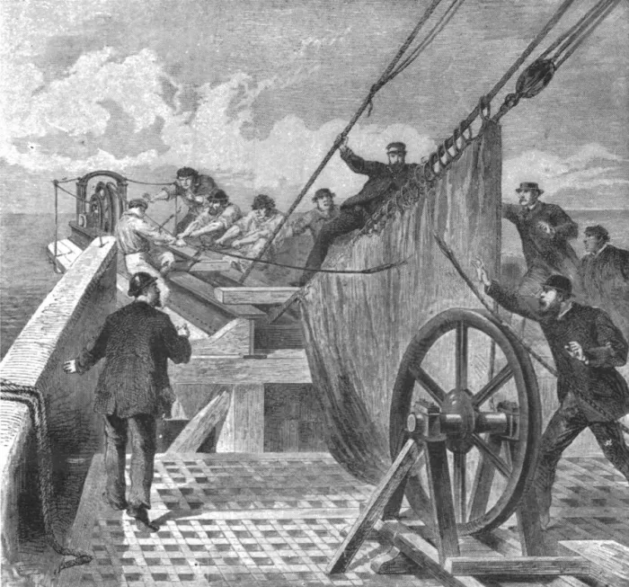 Framed Print : The breaking of the Atlantic Cable on board the Great Eastern, August 2, 1865, (1901) Framed Print : The breaking of the Atlantic Cable on board the Great Eastern, August 2, 1865, (1901)