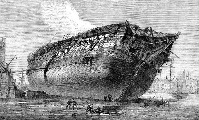Framed Print : Breaking-up H.M.S. Queen at Rotherhithe, 1871. Creator: Unknown Framed Print : Breaking-up H.M.S. Queen at Rotherhithe, 1871. Creator: Unknown