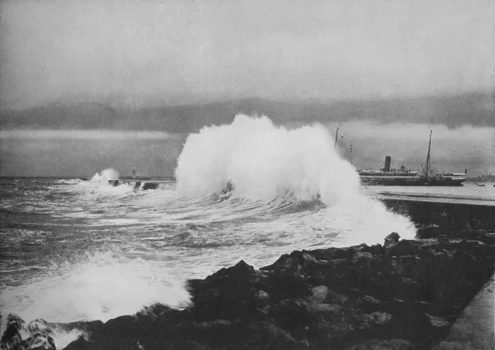 Framed Print : Breakwater, Colombo, During S. -W. Monsoon, c1890 (1910). Artist: Alfred William Amandus Plate Framed Print : Breakwater, Colombo, During S. -W. Monsoon, c1890 (1910). Artist: Alfred William Amandus Plate