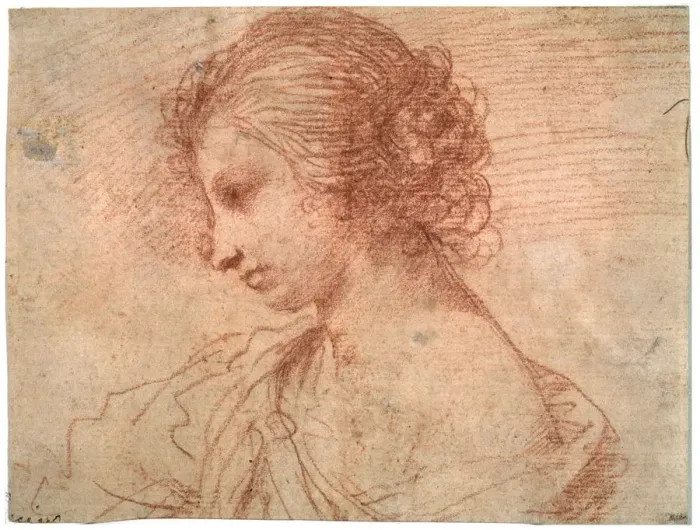 Framed Print : Breast portrait of a young female, 17th century. Artist: Guercino Framed Print : Breast portrait of a young female, 17th century. Artist: Guercino