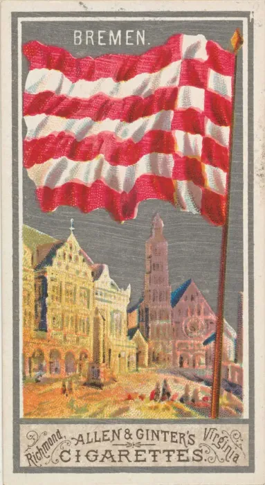 Framed Print : Bremen, from the City Flags series (N6) for Allen & Ginter Cigarettes Brands, 1887 Framed Print : Bremen, from the City Flags series (N6) for Allen & Ginter Cigarettes Brands, 1887