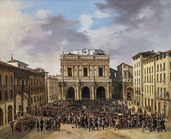 The Brescians gather in Piazza della Loggia on March 23, 1849, 1849. Creator: Joli, Faustino (1814-1876)