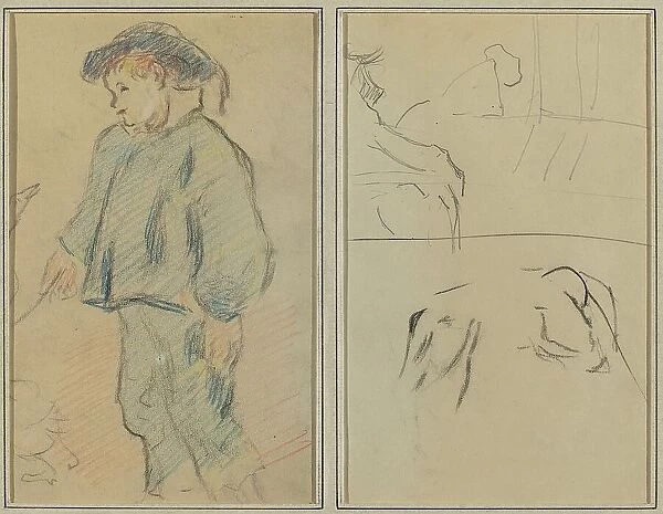 Breton Boy Tending Geese; Cows and a Figure Leaning on a Ledge [verso], 1884-1888. Creator: Paul Gauguin
