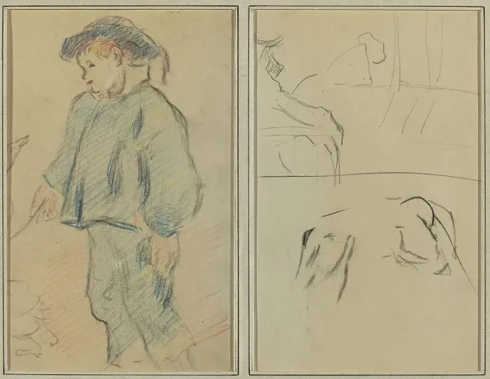 Framed Print : Breton Boy Tending Geese; Cows and a Figure Leaning on a Ledge [verso], 1884-1888. Creator: Paul Gauguin