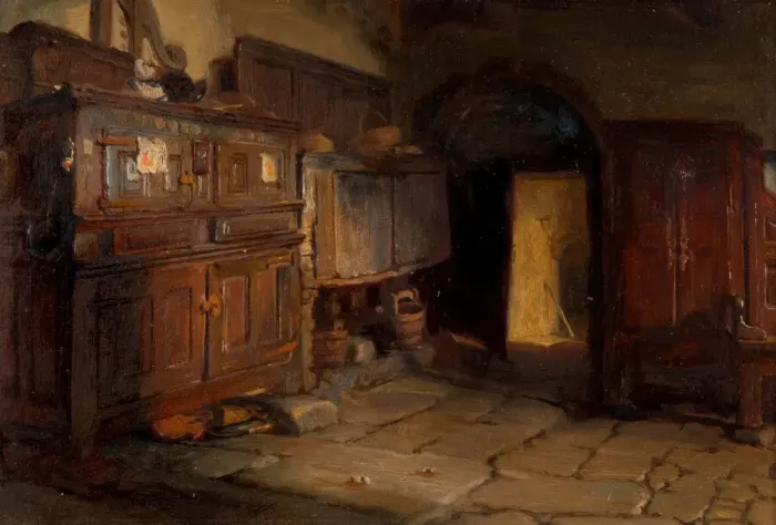 Framed Print : A Breton Cottage Interior, 1887. Creator: Jonathon Pratt Framed Print : A Breton Cottage Interior, 1887. Creator: Jonathon Pratt