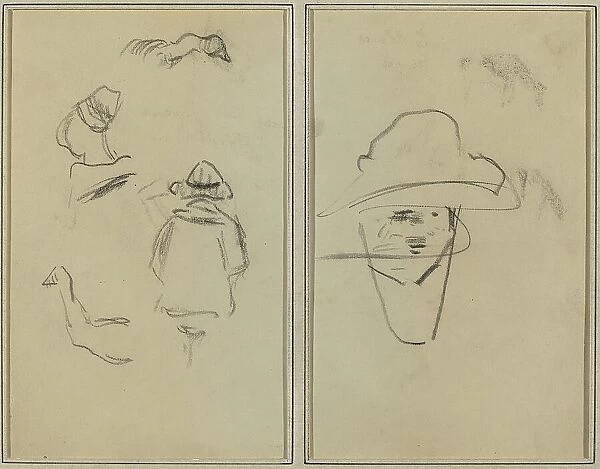 Two Breton Figures and Studies of Two Geese; Man Wearing Hat [verso], 1884-1888. Creator: Paul Gauguin