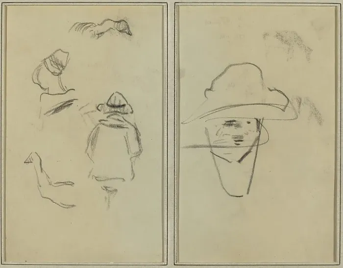 Framed Print : Two Breton Figures and Studies of Two Geese; Man Wearing Hat [verso], 1884-1888. Creator: Paul Gauguin