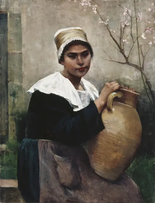 Framed Print : Breton Girl Holding a Jar, 1884. Creator: Amelie Lundahl Framed Print : Breton Girl Holding a Jar, 1884. Creator: Amelie Lundahl