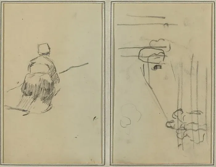 Framed Print : A Breton Woman Walking; Sketch with Stairs [verso], 1884-1888. Creator: Paul Gauguin