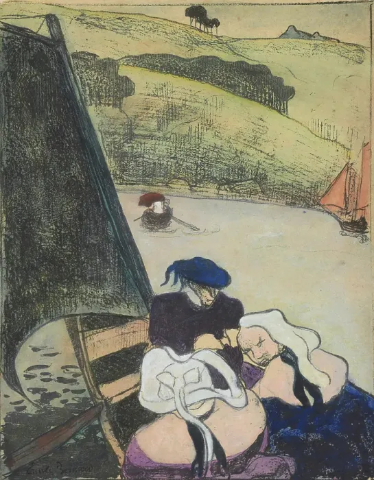 Framed Print : Bretons dans une barque (Bretons in a Ferryboat), 1889. Creator: Emile Bernard Framed Print : Bretons dans une barque (Bretons in a Ferryboat), 1889. Creator: Emile Bernard
