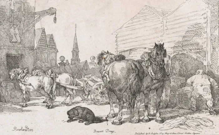 Framed Print : Brewers Drays, from A New Book of Horses and Carriages, 1784. 1784 Framed Print : Brewers Drays, from A New Book of Horses and Carriages, 1784. 1784