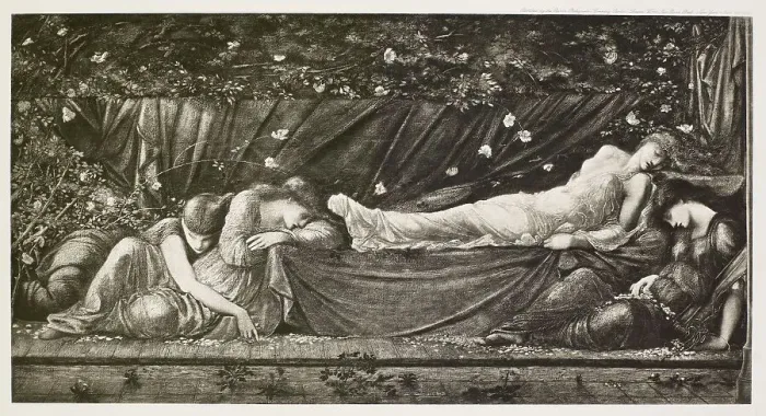 Framed Print : The Briar Rose Series - The Rose Bower / The Sleeping Beauty (III), c1870s, (1900). Creator: Unknown Framed Print : The Briar Rose Series - The Rose Bower / The Sleeping Beauty (III), c1870s, (1900). Creator: Unknown