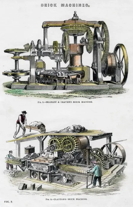 Framed Print : Brick machines, 19th century Framed Print : Brick machines, 19th century