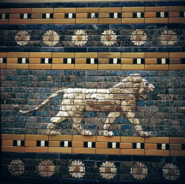 Framed Print : Brick relief of a lion on the walls of the Sacred Way leading to the Ishtar Gate, Babylon, c580 BC Framed Print : Brick relief of a lion on the walls of the Sacred Way leading to the Ishtar Gate, Babylon, c580 BC