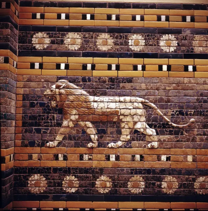 Framed Print : Brick relief of a lion on the walls of the Sacred Way leading to the Ishtar Gate, Babylon, c580 BC Framed Print : Brick relief of a lion on the walls of the Sacred Way leading to the Ishtar Gate, Babylon, c580 BC