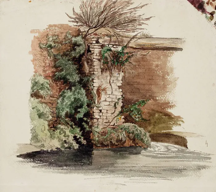Framed Print : Brick wall and climbing plant, 1848-1860. Creator: Werner Holmberg Framed Print : Brick wall and climbing plant, 1848-1860. Creator: Werner Holmberg