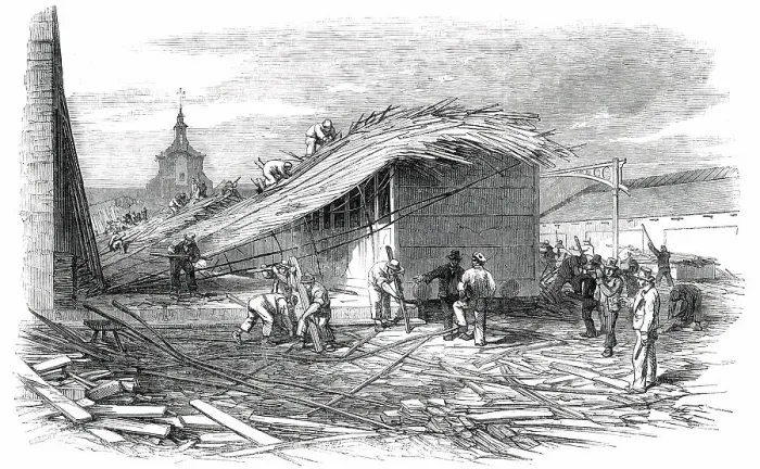 Framed Print : The Bricklayers Arms Railway Station, after the Late Accident, 1850. Creator: Unknown Framed Print : The Bricklayers Arms Railway Station, after the Late Accident, 1850. Creator: Unknown