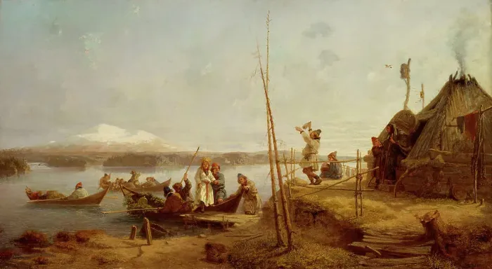 Framed Print : Bridal Homecoming at Lake Hornavan. Creator: Johan Fredrik Hockert Framed Print : Bridal Homecoming at Lake Hornavan. Creator: Johan Fredrik Hockert