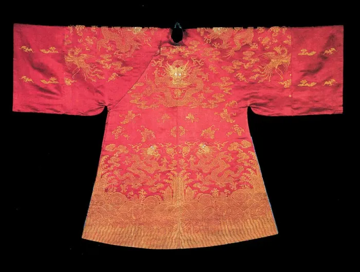 Framed Print : Bridal Long Pao (Dragon Robe), China, 1875 / 90, Qing dynasty (1644-1911). Creator: Unknown Framed Print : Bridal Long Pao (Dragon Robe), China, 1875 / 90, Qing dynasty (1644-1911). Creator: Unknown