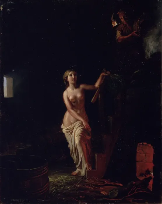 Framed Print : Bridal Sauna, before 1866. Artist: Ekman, Robert Wilhelm (1808-1873)