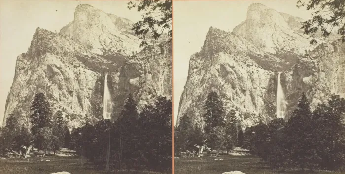 Framed Print : The Bridal Veil, 900 ft. Yosemite, 1861 / 76. Creator: Carleton Emmons Watkins Framed Print : The Bridal Veil, 900 ft. Yosemite, 1861 / 76. Creator: Carleton Emmons Watkins