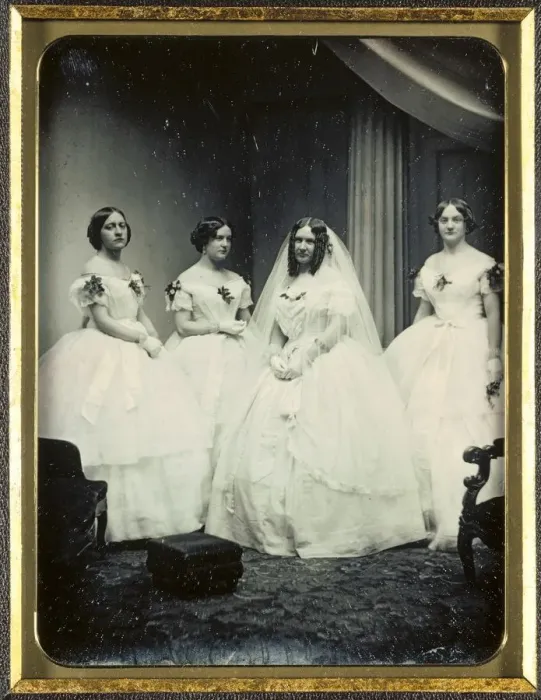 Framed Print : A Bride and Her Bridesmaids, 1851 or later. Creator: Josiah Johnson Hawes (American Framed Print : A Bride and Her Bridesmaids, 1851 or later. Creator: Josiah Johnson Hawes (American