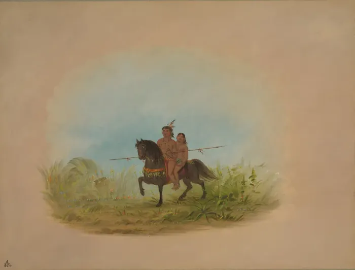 Framed Print : Bride and Groom on Horseback - Connibo, 1854 / 1869. Creator: George Catlin Framed Print : Bride and Groom on Horseback - Connibo, 1854 / 1869. Creator: George Catlin