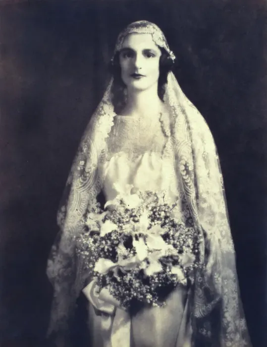 Framed Print : Bride holding a wedding bouquet, facing front, three-quarter length portrait, between 1920 and 1930. Creator: Unknown Framed Print : Bride holding a wedding bouquet, facing front, three-quarter length portrait, between 1920 and 1930. Creator: Unknown