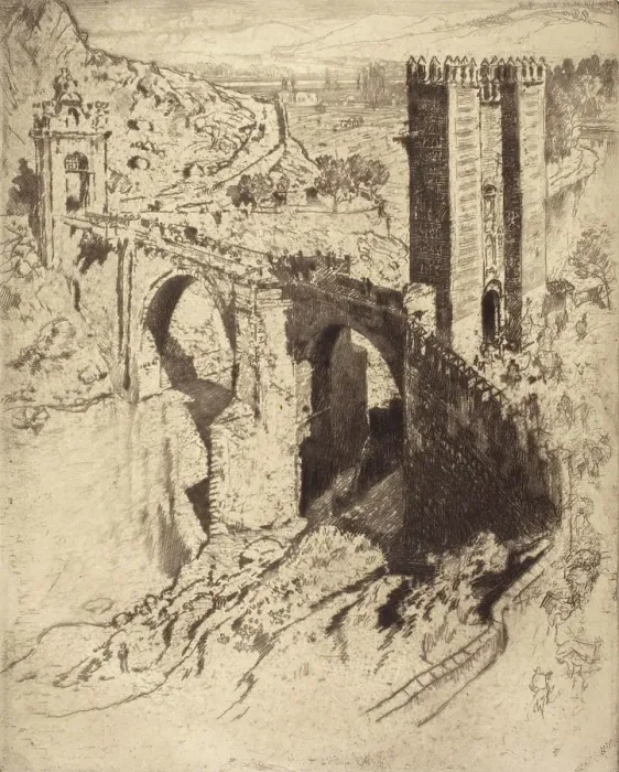 Framed Print : Bridge of Alcantara, 1904. Creator: Joseph Pennell Framed Print : Bridge of Alcantara, 1904. Creator: Joseph Pennell