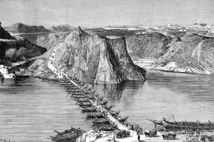 Framed Print : Bridge of boats over the Indus at Khushalgarh, Pakistan, 1895 Framed Print : Bridge of boats over the Indus at Khushalgarh, Pakistan, 1895