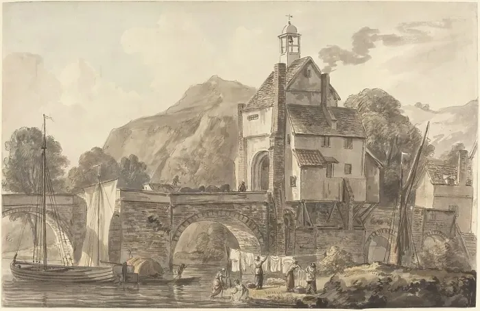 Framed Print : The Bridge at Bridgnorth in Shropshire. Creator: Paul Sandby Framed Print : The Bridge at Bridgnorth in Shropshire. Creator: Paul Sandby