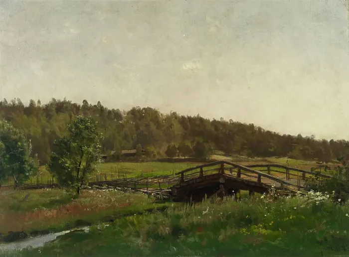 Framed Print : Bridge over a Brook, 1882. Creator: Hjalmar Munsterhjelm Framed Print : Bridge over a Brook, 1882. Creator: Hjalmar Munsterhjelm