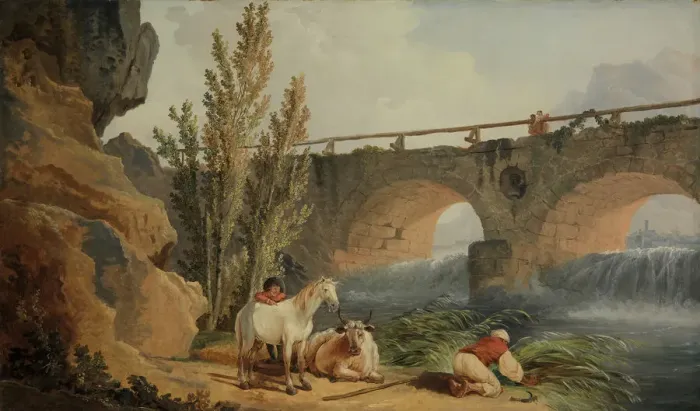 Framed Print : Bridge over a Cascade. Creator: Hubert Robert Framed Print : Bridge over a Cascade. Creator: Hubert Robert