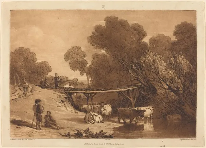 Framed Print : Bridge and Cows, published 1807. Creator: JMW Turner Framed Print : Bridge and Cows, published 1807. Creator: JMW Turner