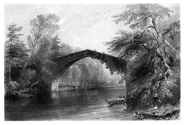 Framed Print : The Bridge of Doon, Ayrshire, 1838. Artist: GK Richards Framed Print : The Bridge of Doon, Ayrshire, 1838. Artist: GK Richards