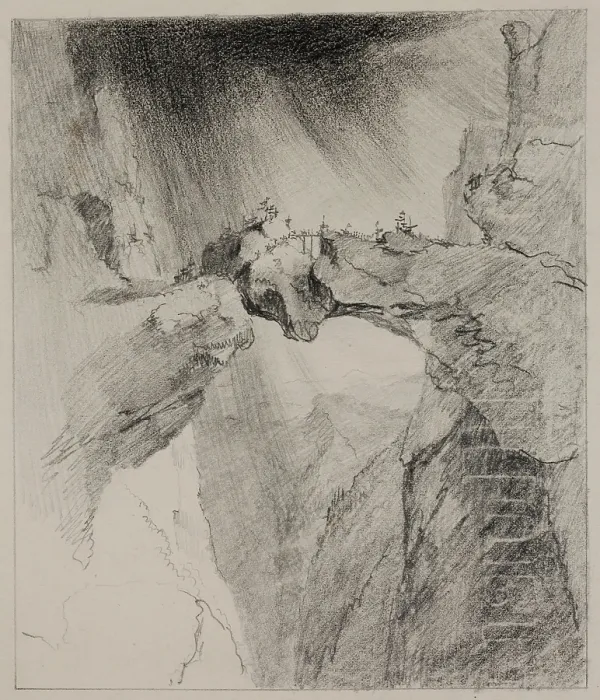 Framed Print : The Bridge of Fear, 1827. Creator: Thomas Cole Framed Print : The Bridge of Fear, 1827. Creator: Thomas Cole