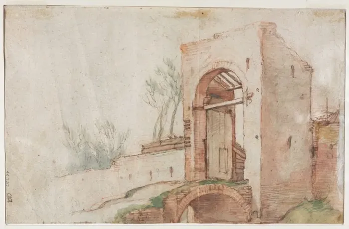 Framed Print : Bridge and Gate (verso), c. 1600. Creator: Abraham Bloemaert (Dutch, 1564-1651) Framed Print : Bridge and Gate (verso), c. 1600. Creator: Abraham Bloemaert (Dutch, 1564-1651)