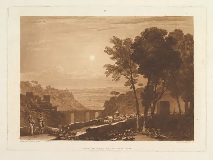 Framed Print : The Bridge and Goats (Liber Studiorum, part IX, plate 43), April 23, 1812 Framed Print : The Bridge and Goats (Liber Studiorum, part IX, plate 43), April 23, 1812